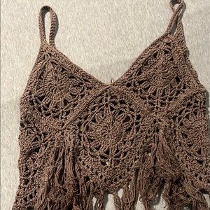 Brown Crochet Fringe Top